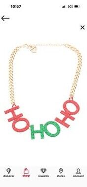 Betsey Johnson Ho Ho Ho Gold Tone Red Green Holiday Crystal Collar Necklace NEW